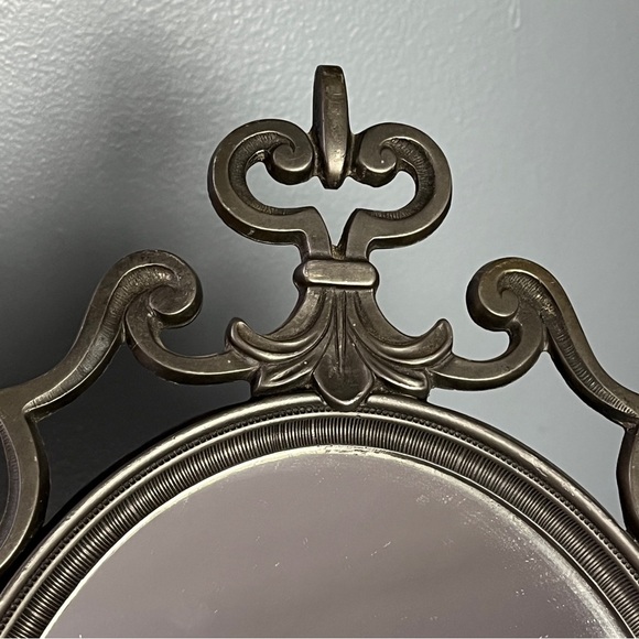 Vintage Gothic Pewter Metal Oval Wall Mirror MCM Victorian - Picture 5 of 13